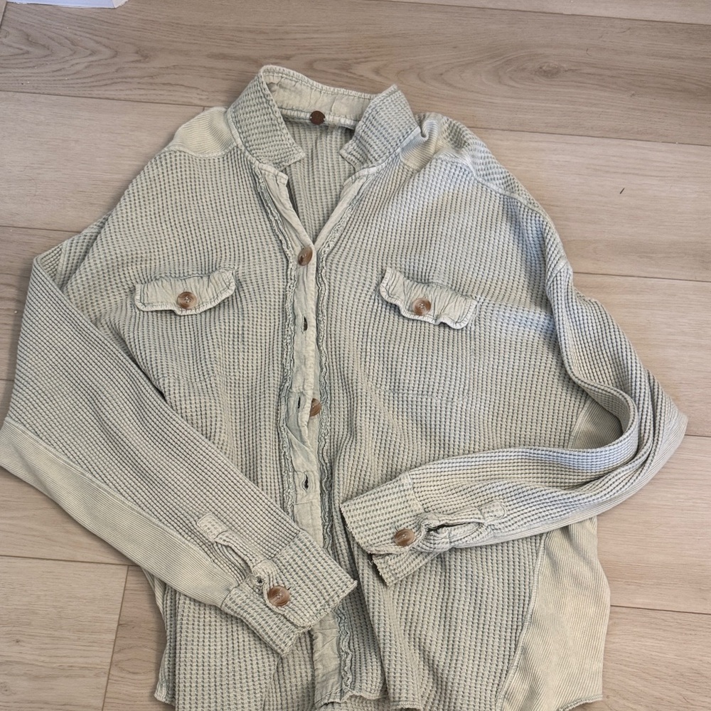Free People Textured Light Blue Shirt